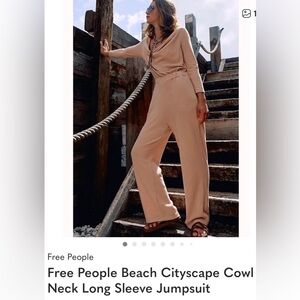 Free People Beige Cowl Neck Jumpsuit